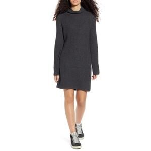 BP Women's Mock Neck Ribbed Knit Sweater Dress in Dark Grey Charcoal Heather 2XS
